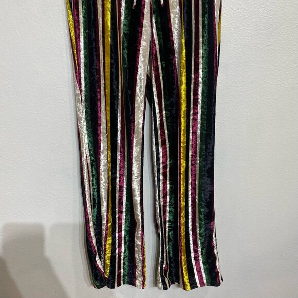 Fashion Nova Yeva Velvet Striped Straight Leg Multicolor Velvet Pants Sz M - Picture 4 of 12